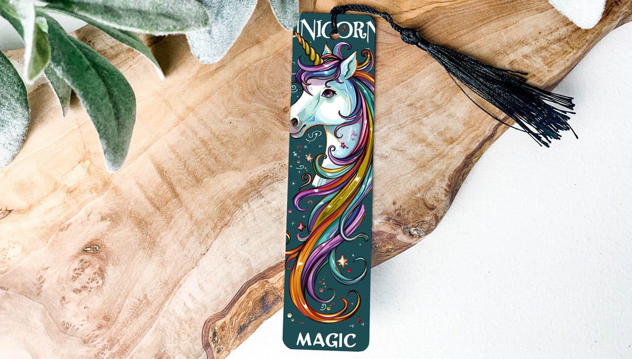 a bookmark with a picture of a unicorn on it