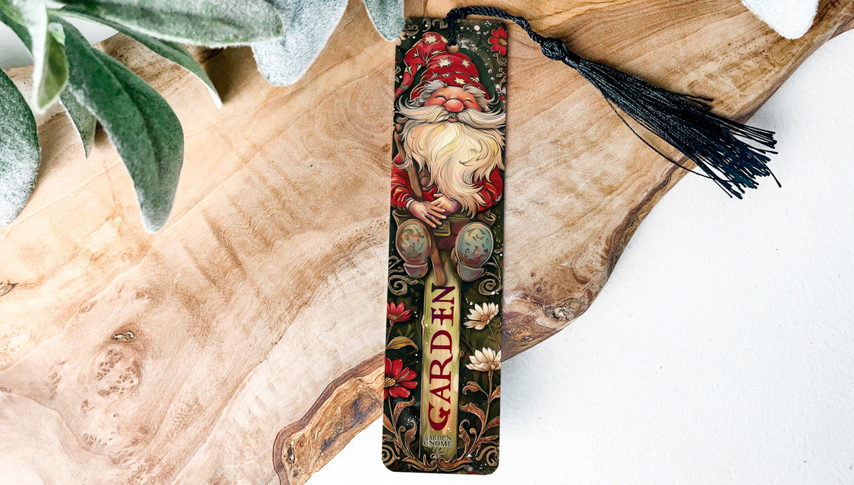 a bookmark with a picture of a gnome on it
