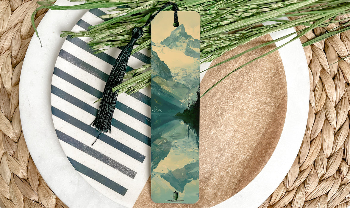 a close up of a plate with a bookmark