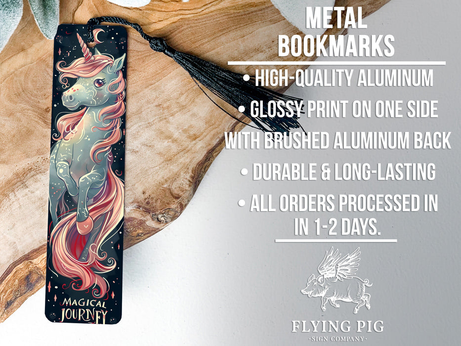 a metal bookmark with a unicorn on it