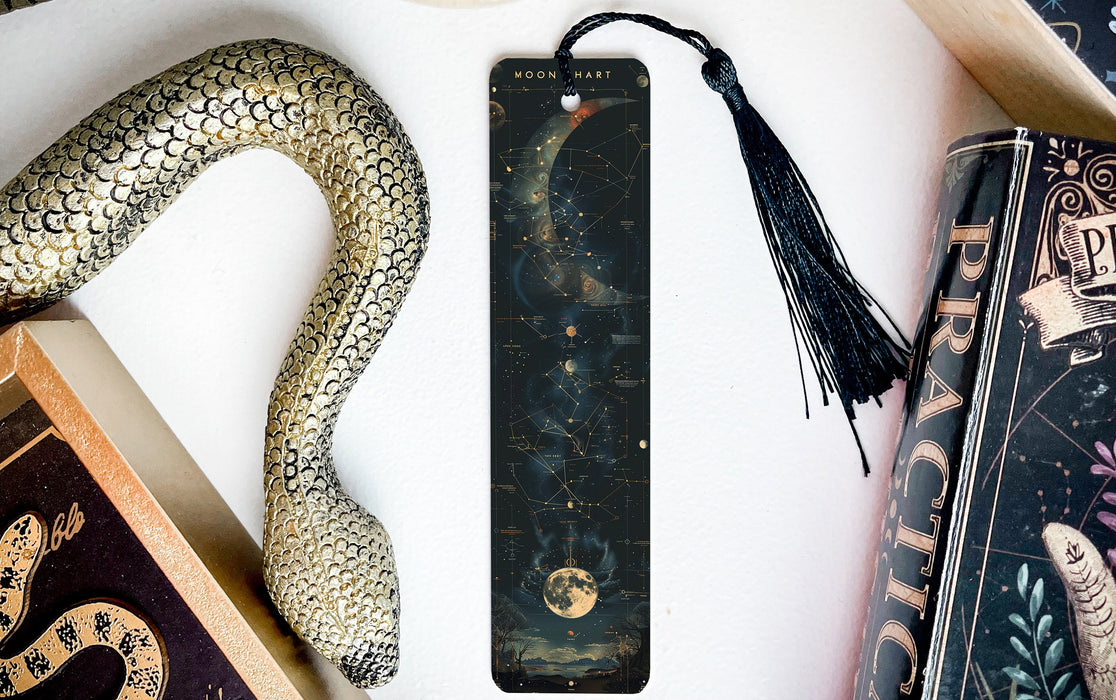 a bookmark, snake, and other items on a table