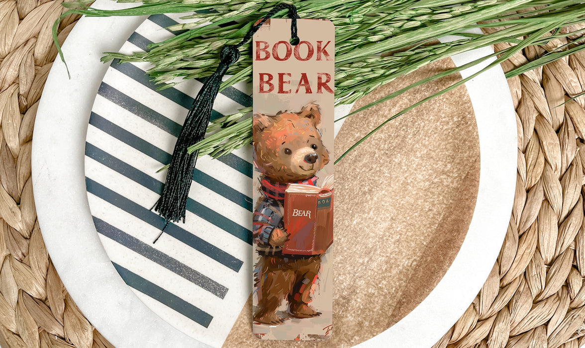 a bookmark with a picture of a bear on it