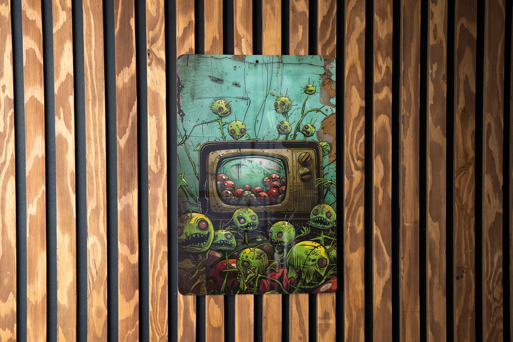 a painting of a tv surrounded by plants