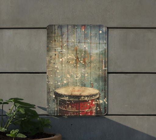a picture of a drum on a wall