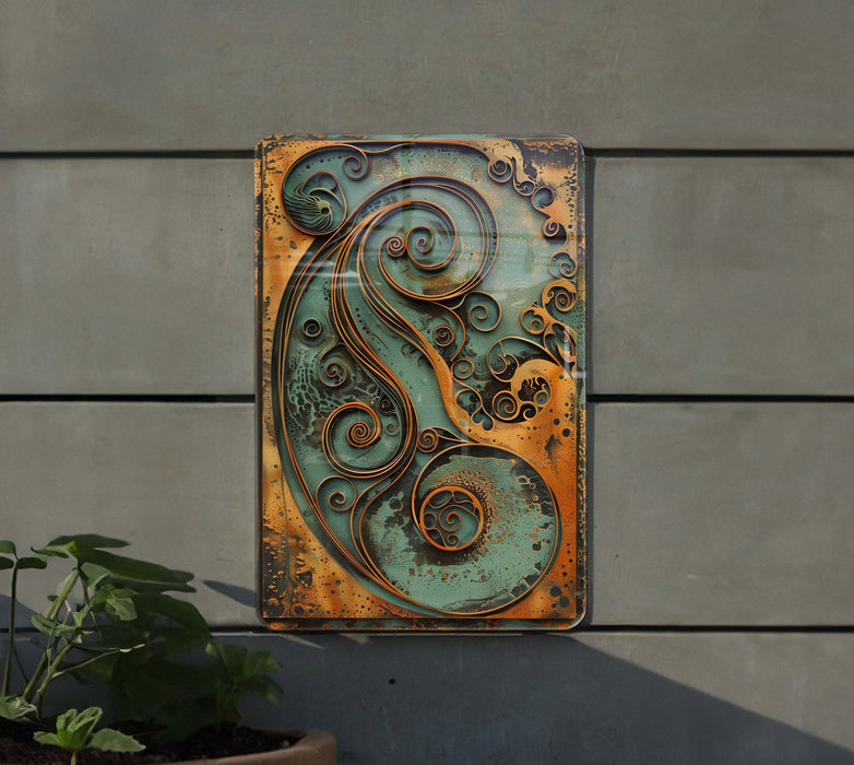 a metal sign on the side of a building