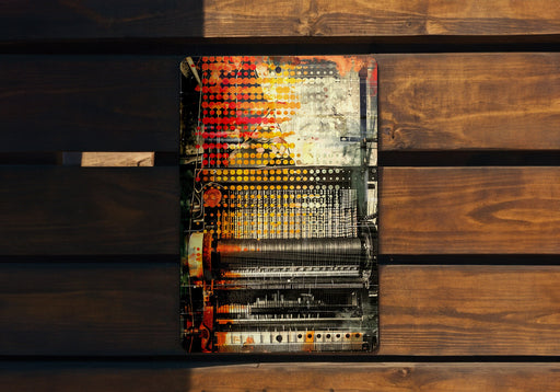 a piece of art sitting on top of a wooden bench