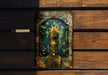 a picture of a clock on a wooden wall