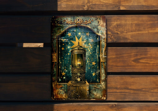 a picture of a clock on a wooden wall