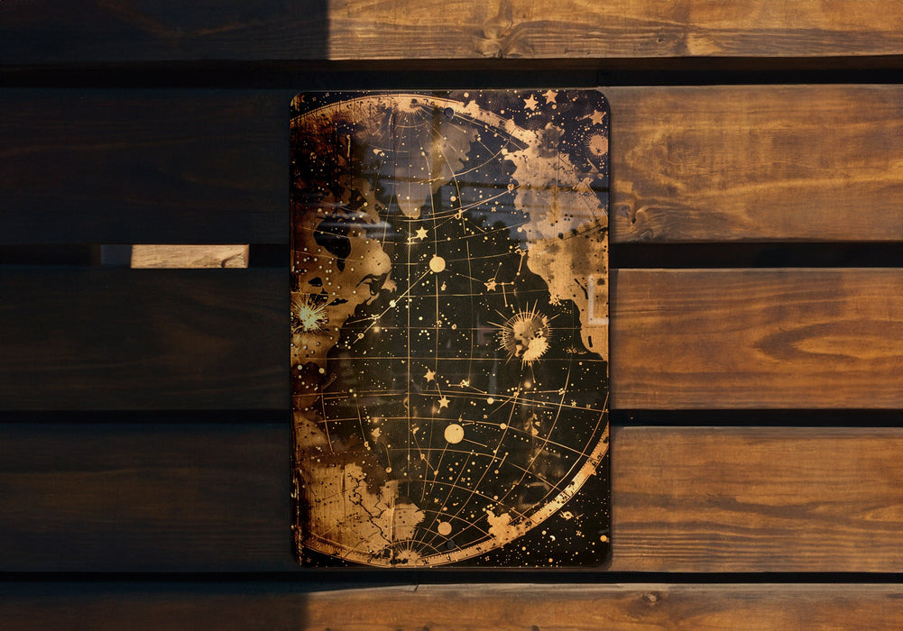a wooden bench with a map on it