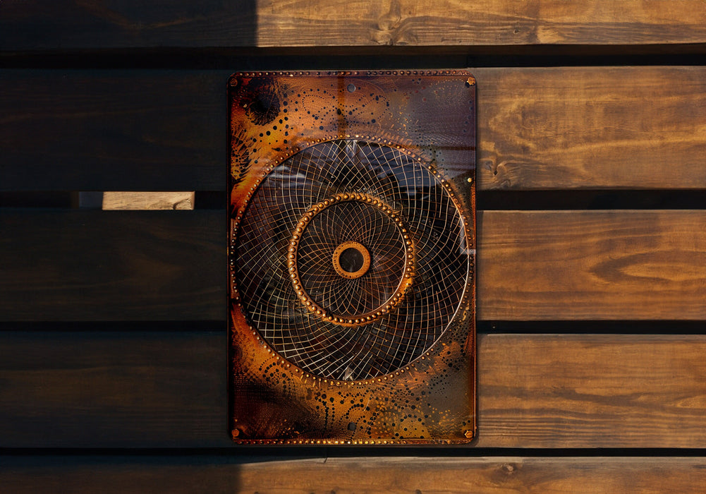 a wooden wall with a metal object on it