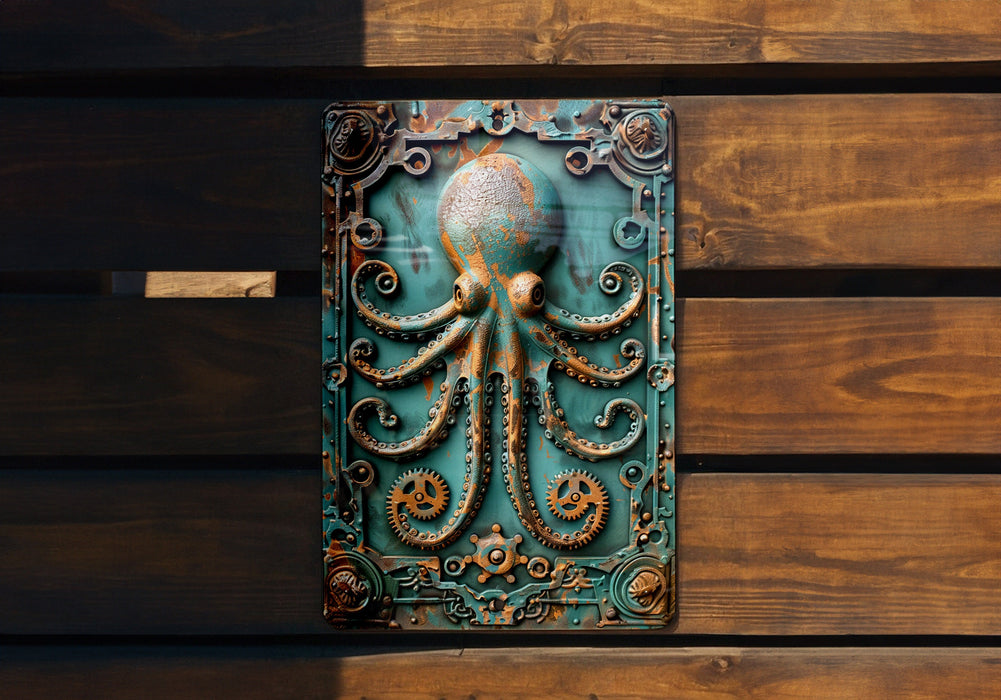 an octopus sculpture on a wooden wall