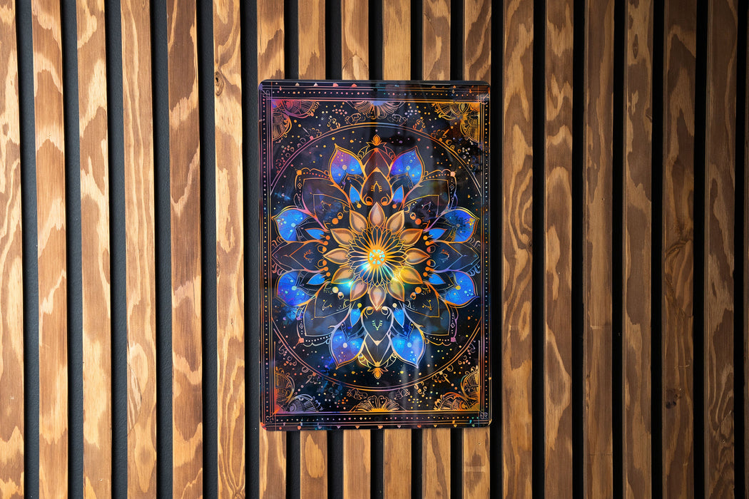 a picture of a flower on a wooden wall