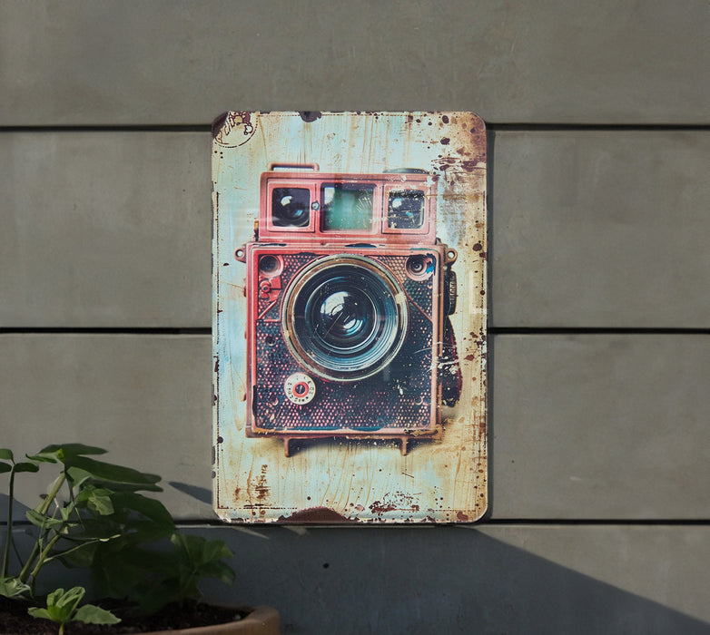 a picture of a camera hanging on a wall