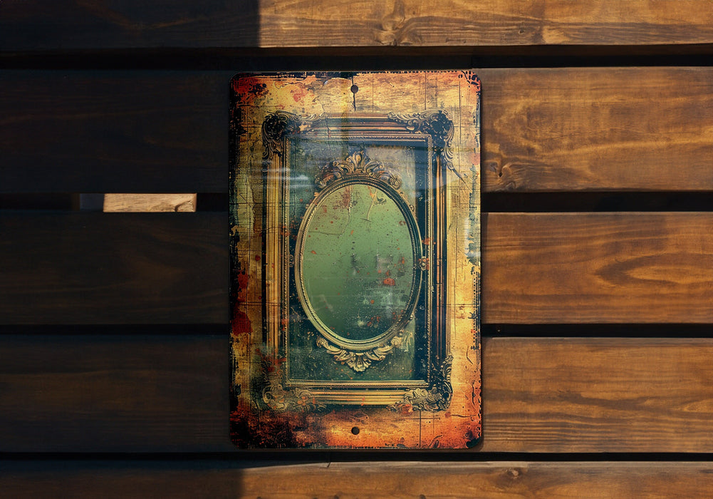 a picture of a mirror on a wooden wall