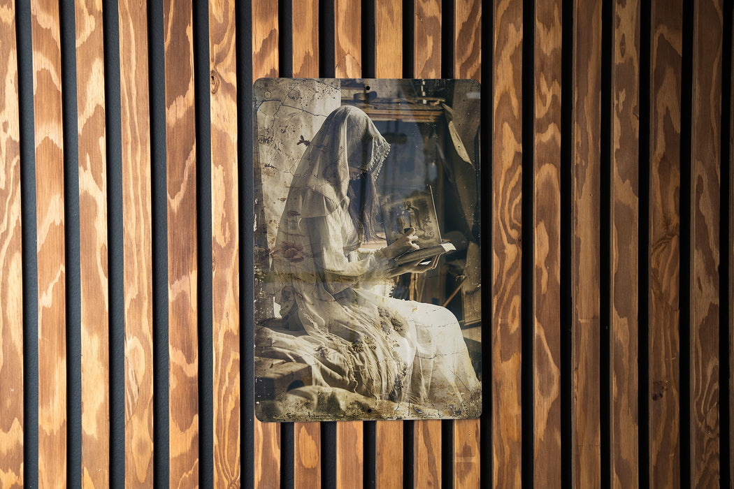 a picture of a person in a room with wood slats