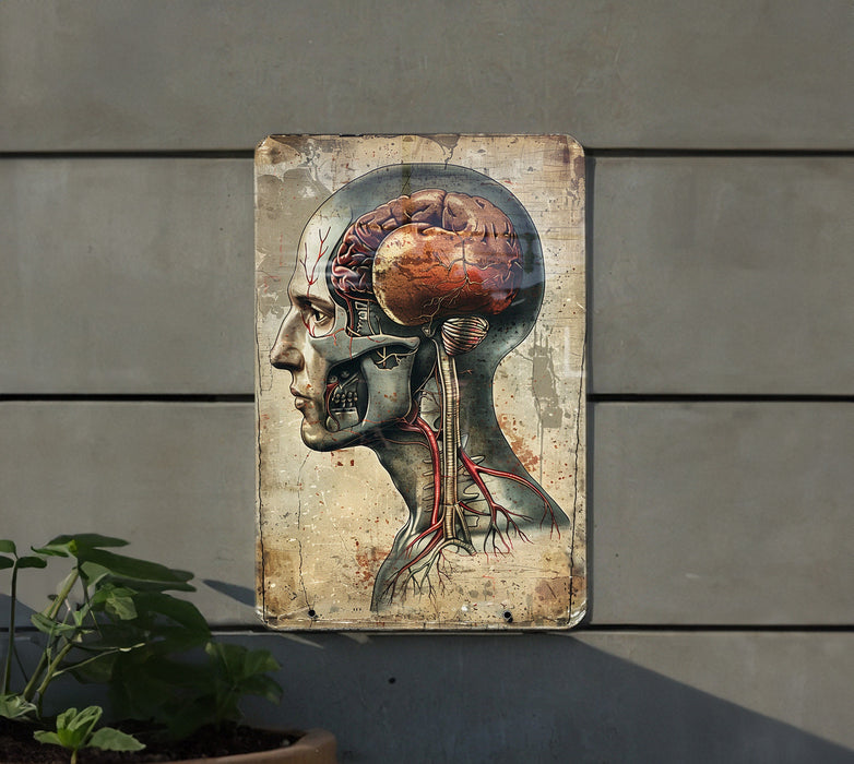 a painting of a human head on a wall