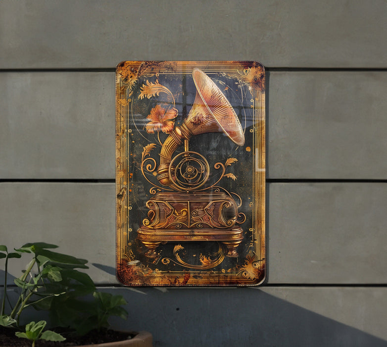 a painting on a wall of a musical instrument