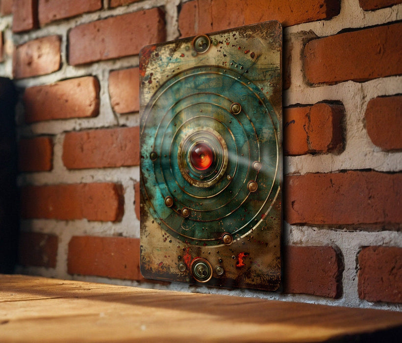 a piece of art on a brick wall