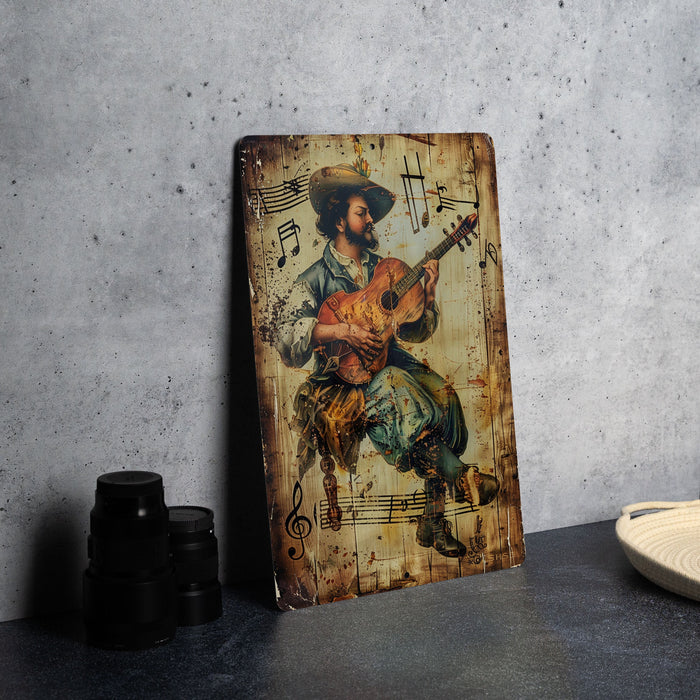 a painting of a man playing a guitar
