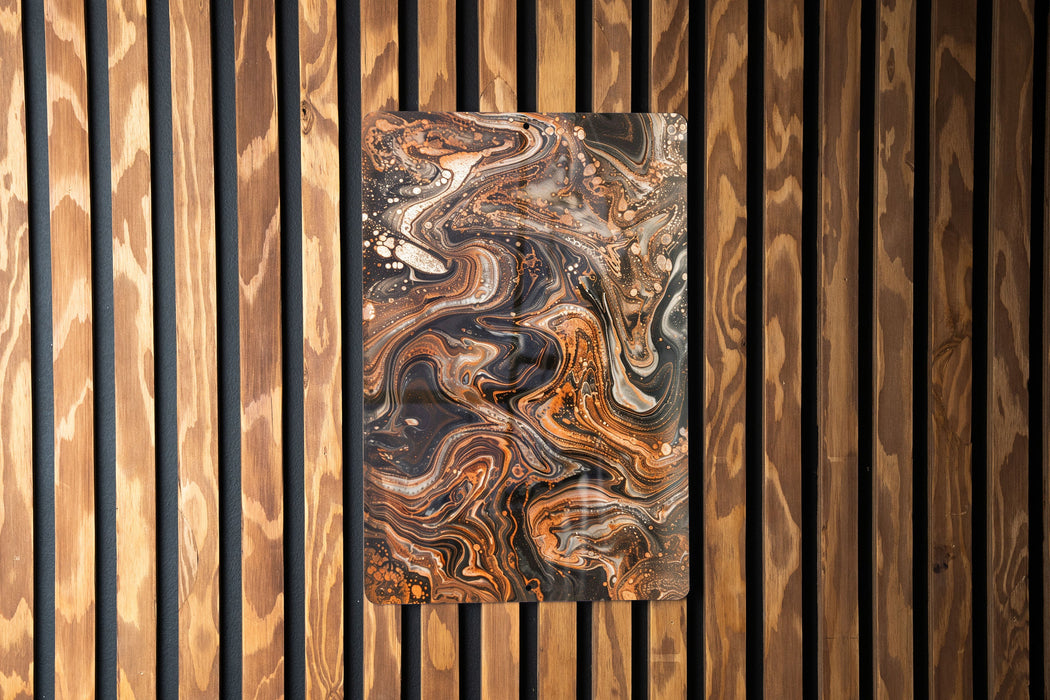 a wooden wall with a painting on it