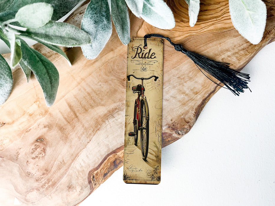 a bookmark with a picture of a bicycle on it