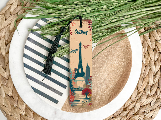 a bookmark with a picture of the eiffel tower on it