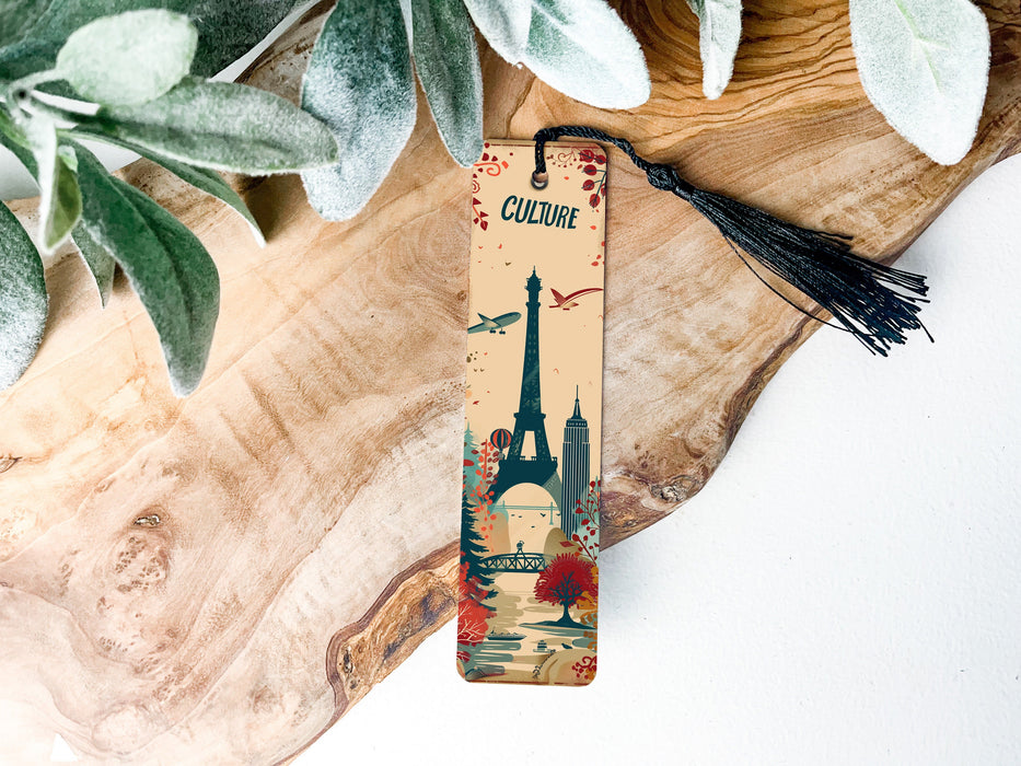 a bookmark with a picture of the eiffel tower