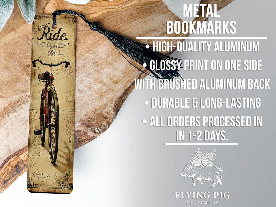 a metal bookmark with a bike on it