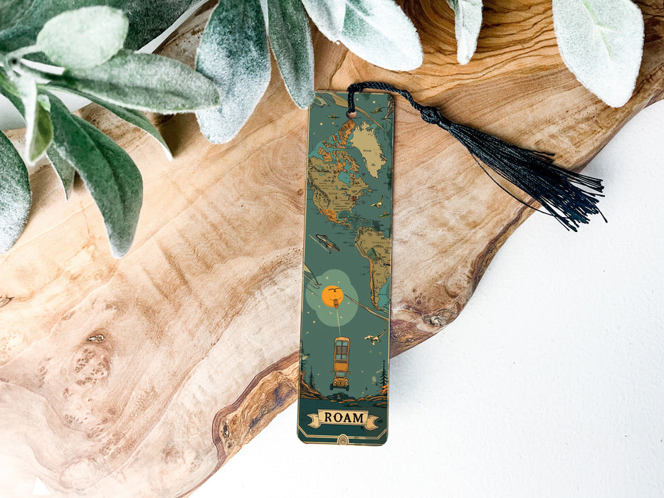 a bookmark with a map of the world on it