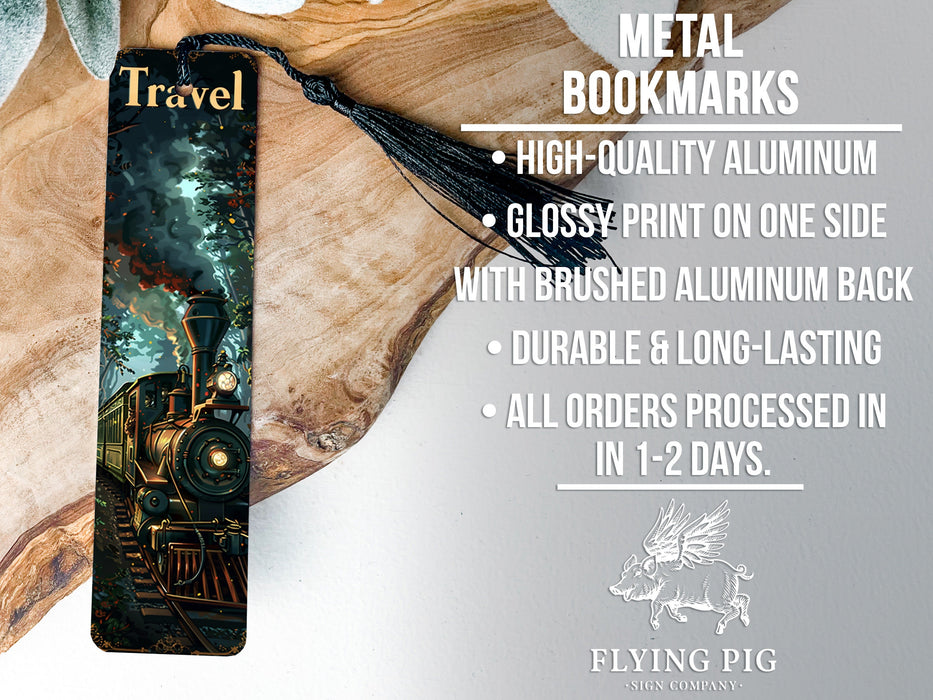 a bookmark with an image of a train on it
