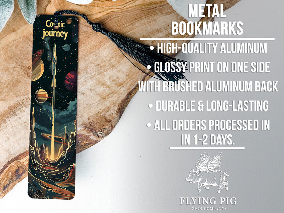 a bookmark with a picture of the solar system on it