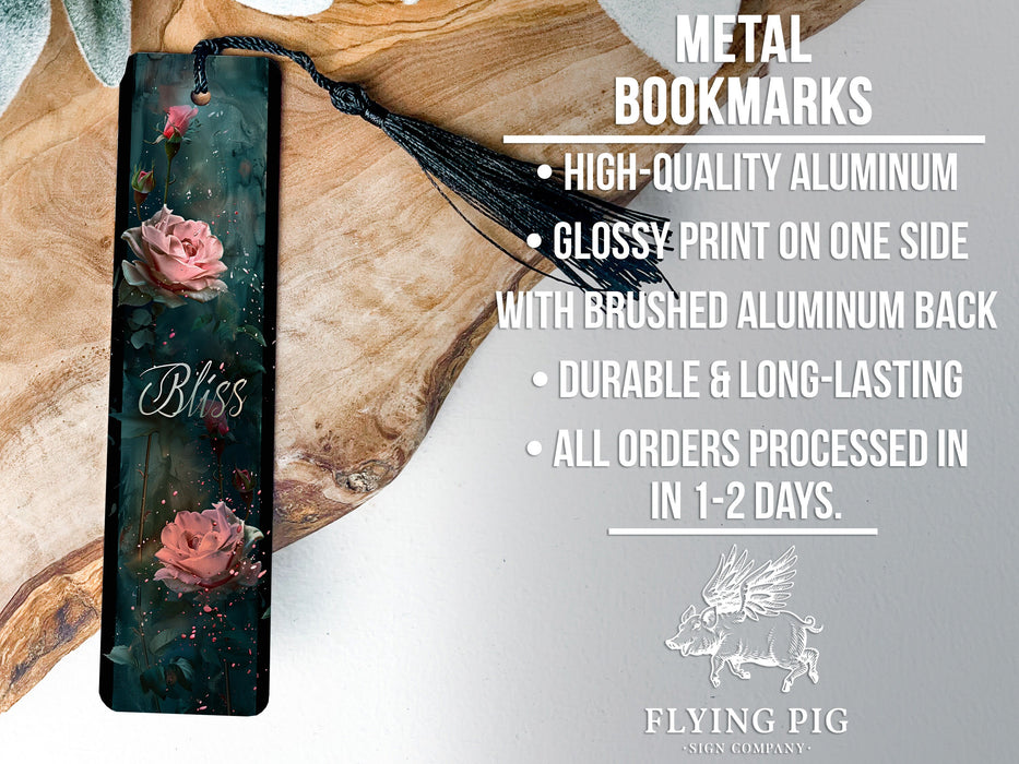 a bookmark with pink roses on it