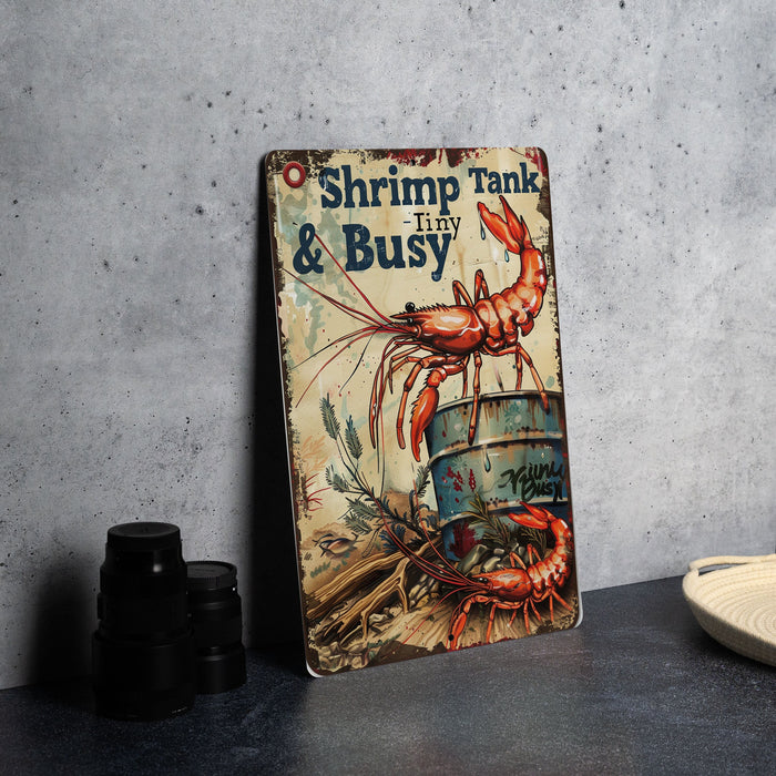 Vintage Shrimp Tank Metal Sign, Tiny & Busy, Driftwood Decor, Aquarium Essentials, Quirky Home Decor