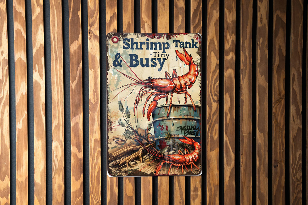 Vintage Shrimp Tank Metal Sign, Tiny & Busy, Driftwood Decor, Aquarium Essentials, Quirky Home Decor