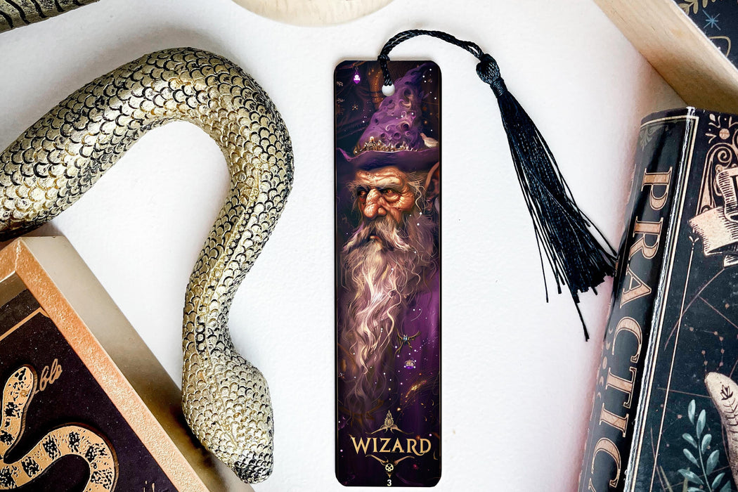 a bookmark with an image of a wizard on it