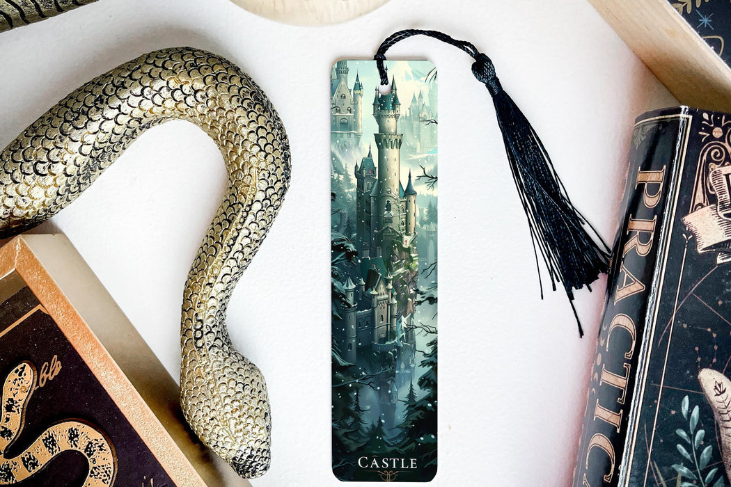 a bookmark with a picture of a castle on it