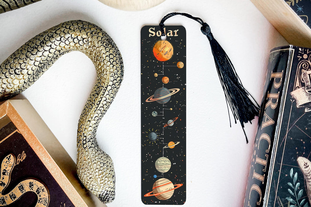 a bookmark with a picture of the solar system