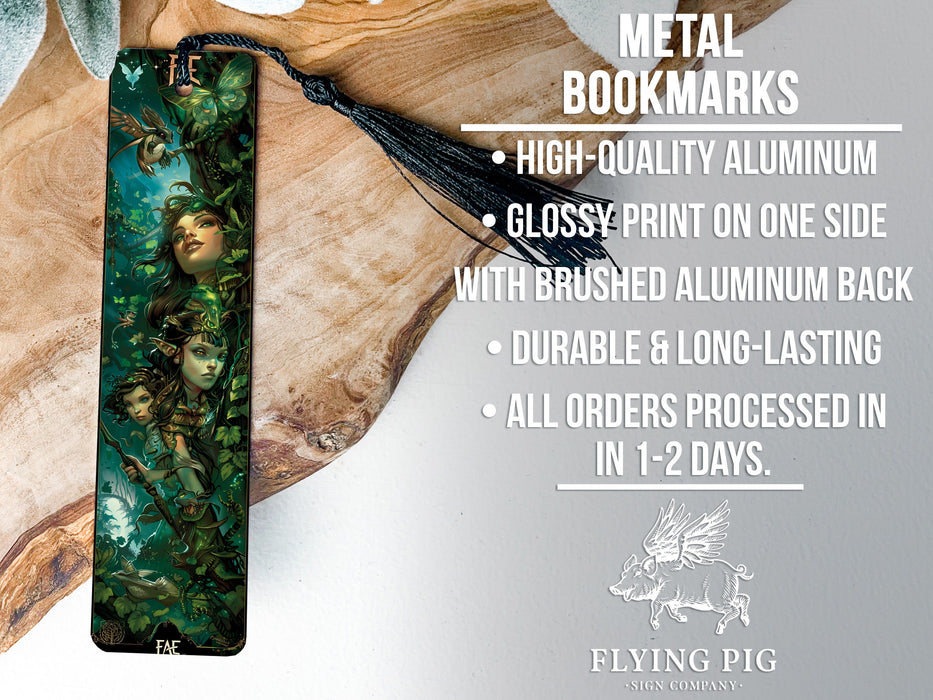 a bookmark with an image of a woman and a forest