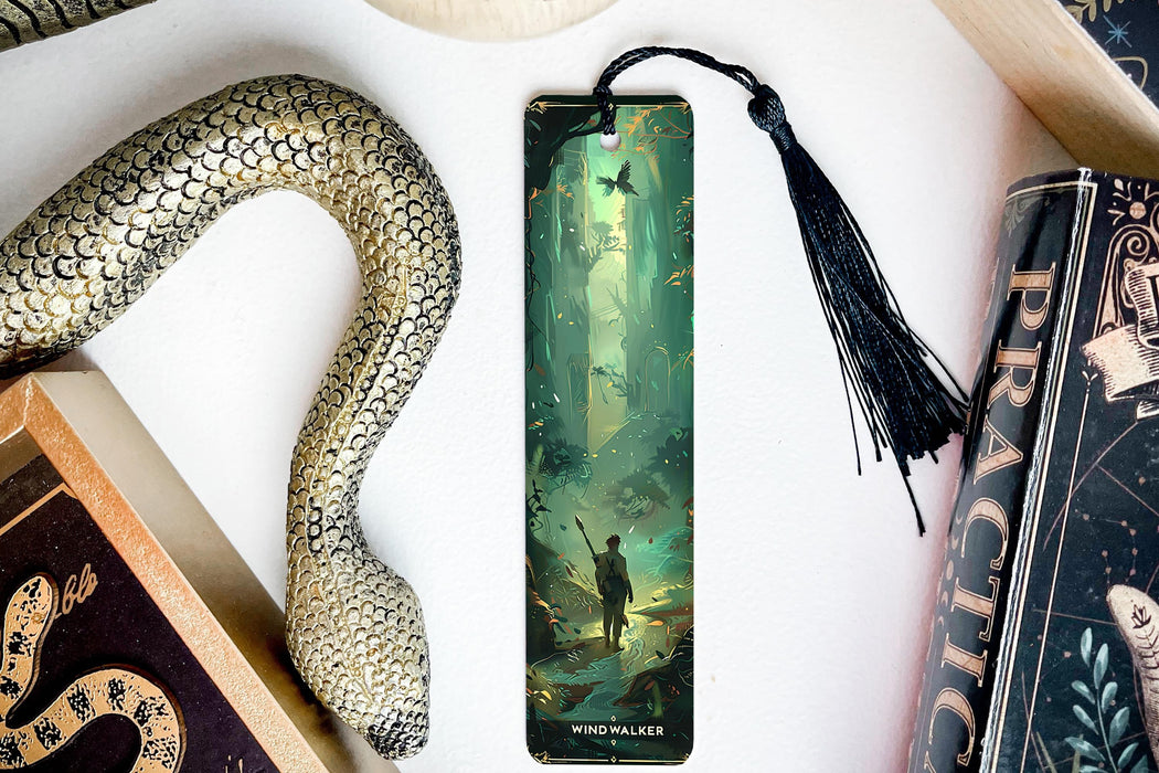 a bookmark with a picture of a man and a snake on it