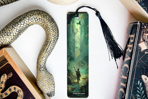 a bookmark with a picture of a man and a snake on it