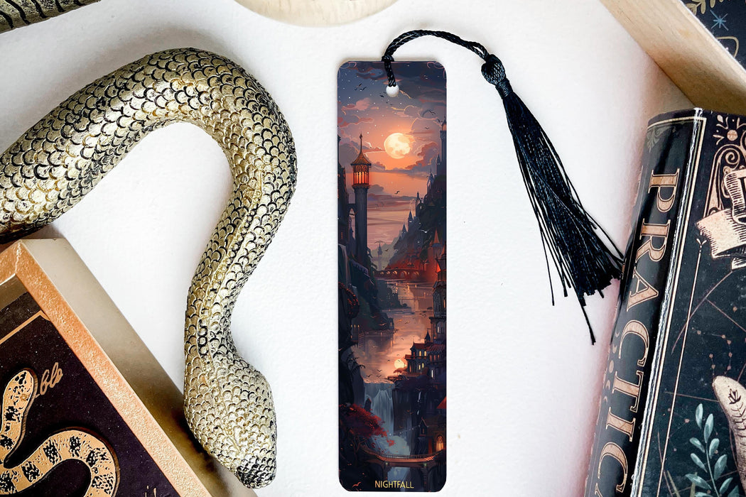 a bookmark with a picture of a city on it