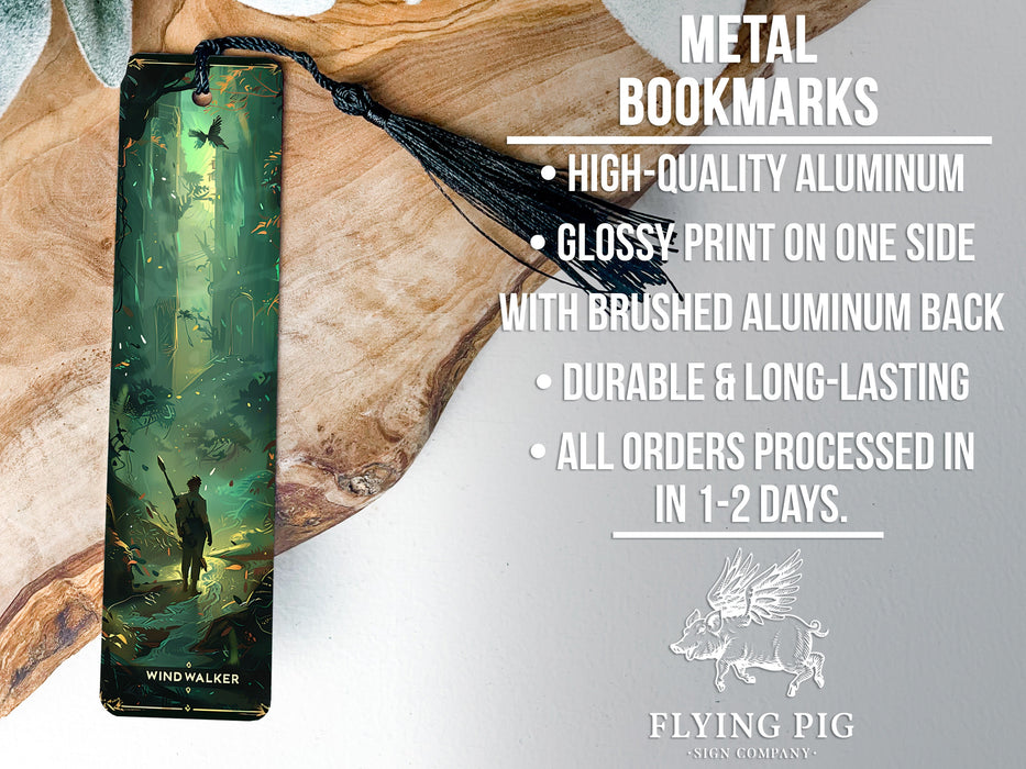 a bookmark with a picture of a man in a forest