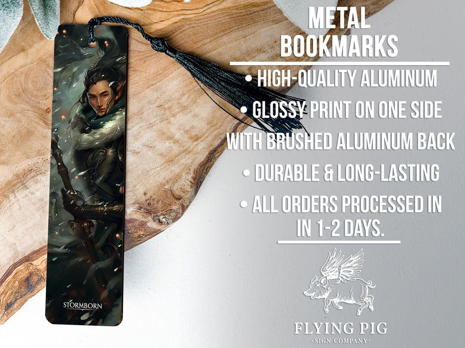 a bookmark with a picture of a woman holding a gun