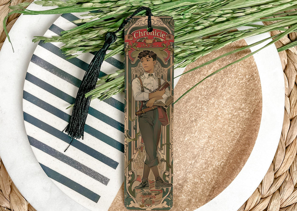 a bookmark with a picture of a boy on it