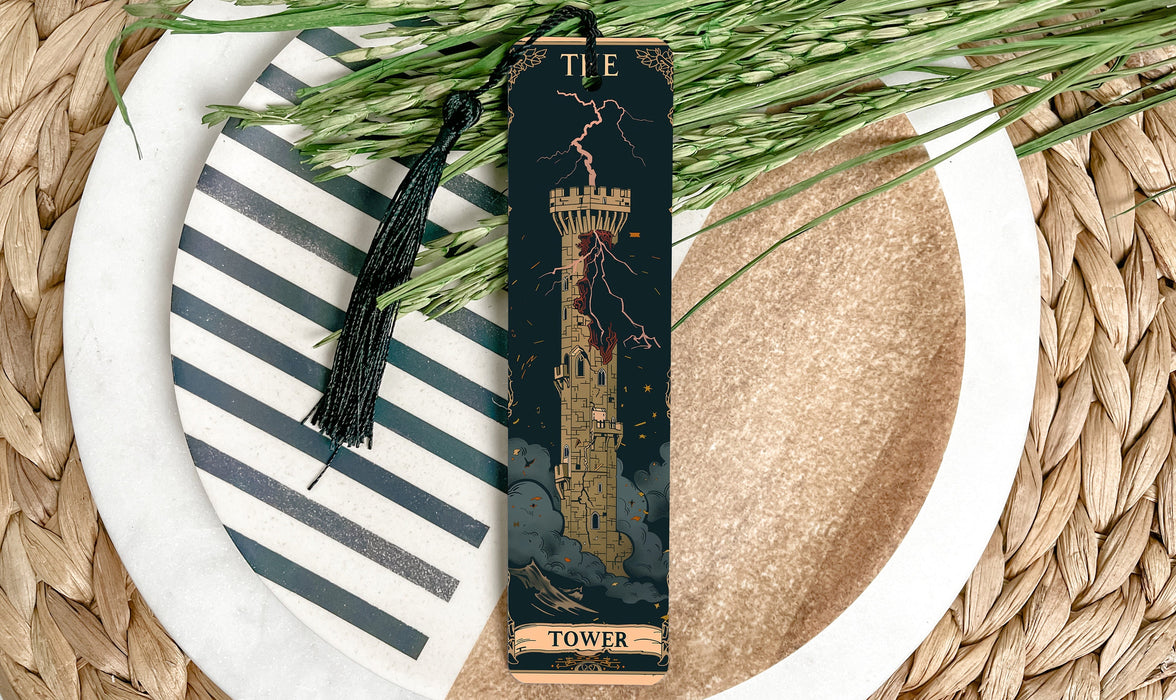 a bookmark with a picture of a tower on it