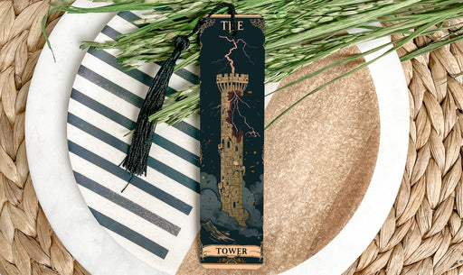 a bookmark with a picture of a tower on it