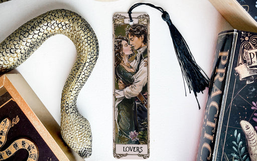 a bookmark with a picture of a man and a woman on it