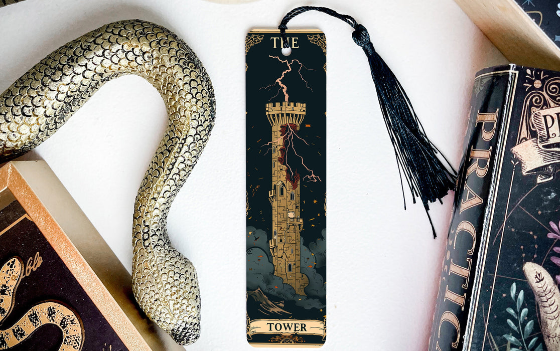 a bookmark with a picture of a tower on it