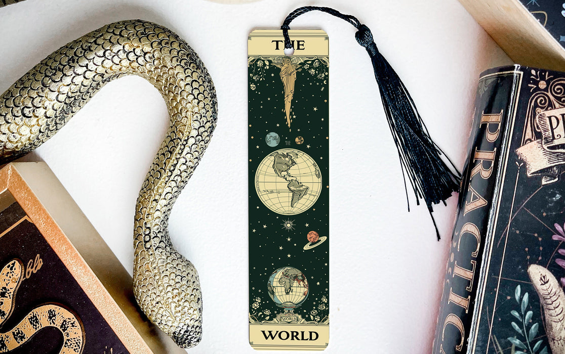a bookmark with an image of the world on it