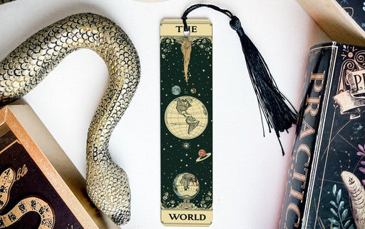 a bookmark with an image of the world on it
